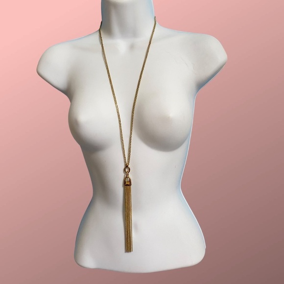 Gold Tone Dangle Chains Long Necklace - Picture 4 of 7